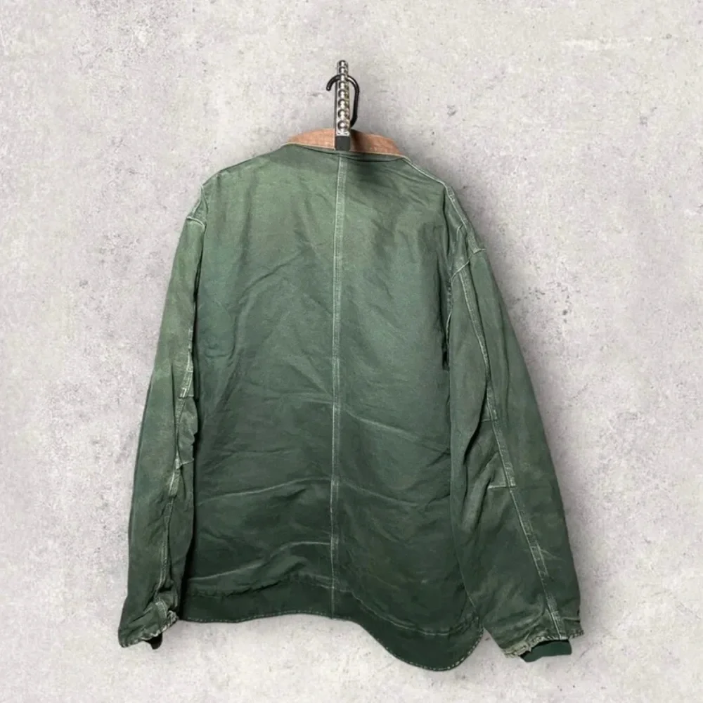 2XL Emerald Green Vtg Distressed Sherpa Lined Carhartt Duck Jacket - Picture 2 of 8